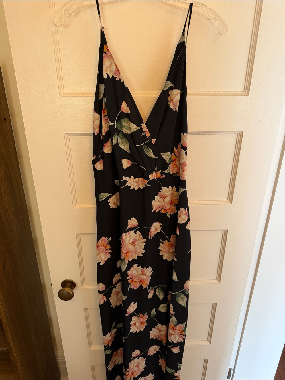 Lush Black Maxi Dress with Pink Floral Print